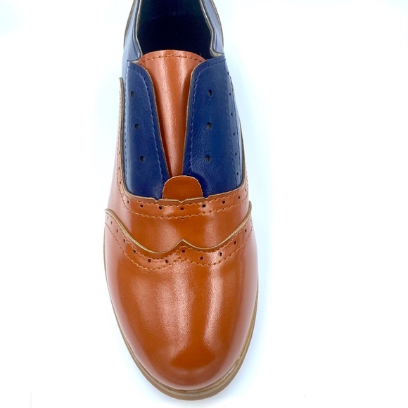 NWT Slip On Brogue Oxfords - Faux Leather - Navy - Picture 8 of 16